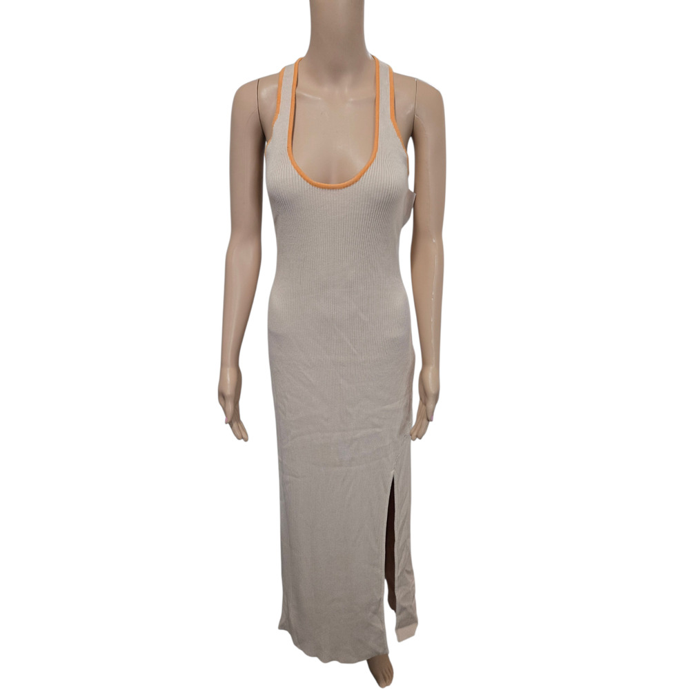 Petal & pup women's large tan and orange tank top dress long slit